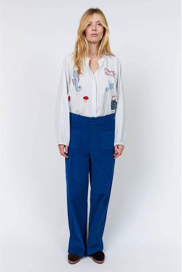 Lollys Laundry gestreepte blouse met borduursels ecru - Foto 3