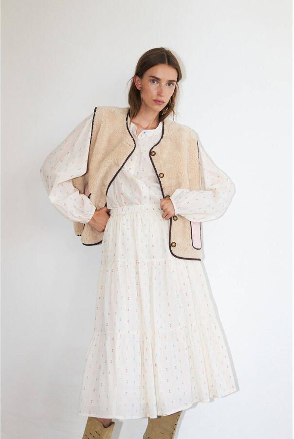 Lollys Laundry gilet met backprint beige