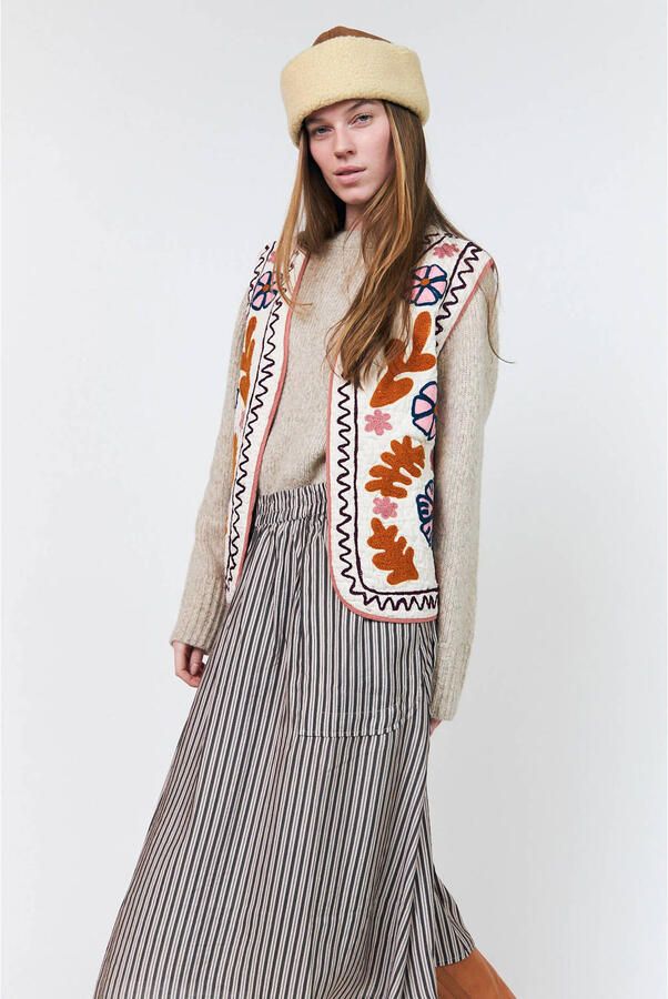 Lollys Laundry gilet met borduursels en print meerkleurig