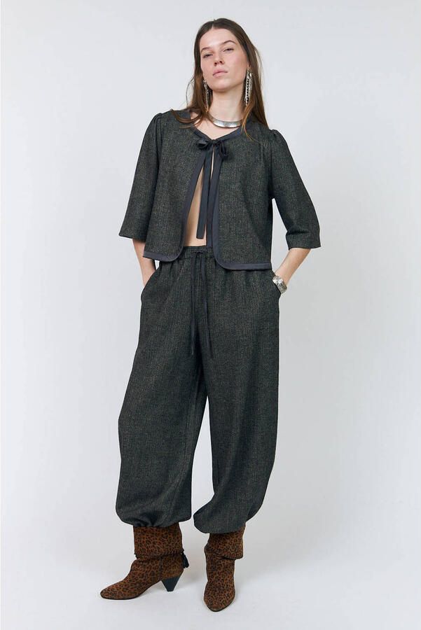 Lollys Laundry high waist ballon broek met wol grijs