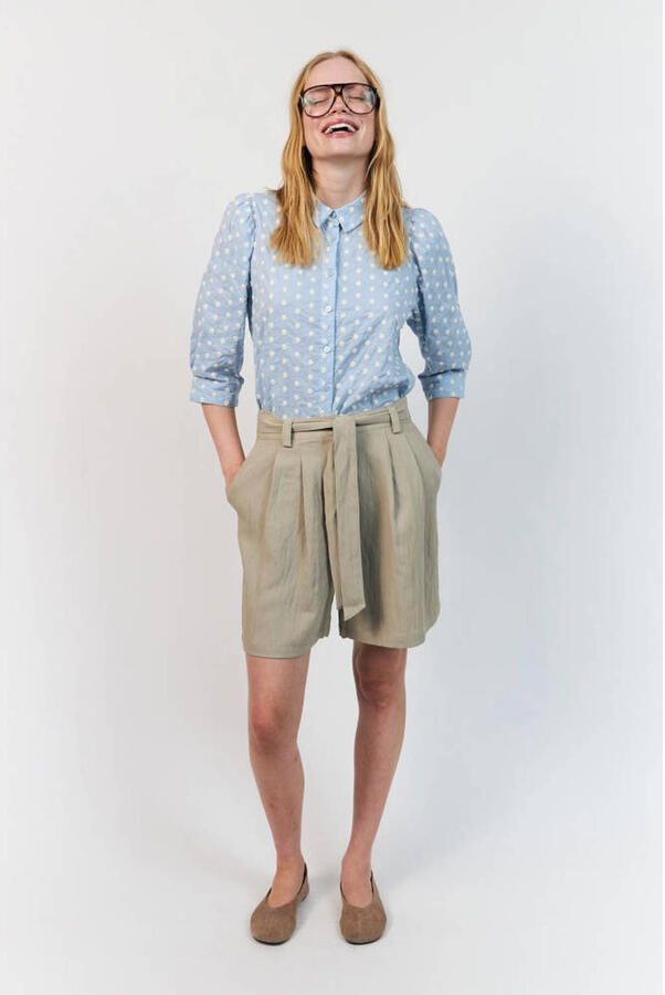 Lollys Laundry high waist regular fit chino short met ceintuur groen