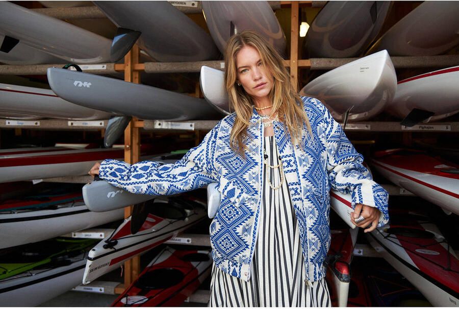 Lollys Laundry Gewatteerde jas met lurex Hawaii blauw - Foto 3