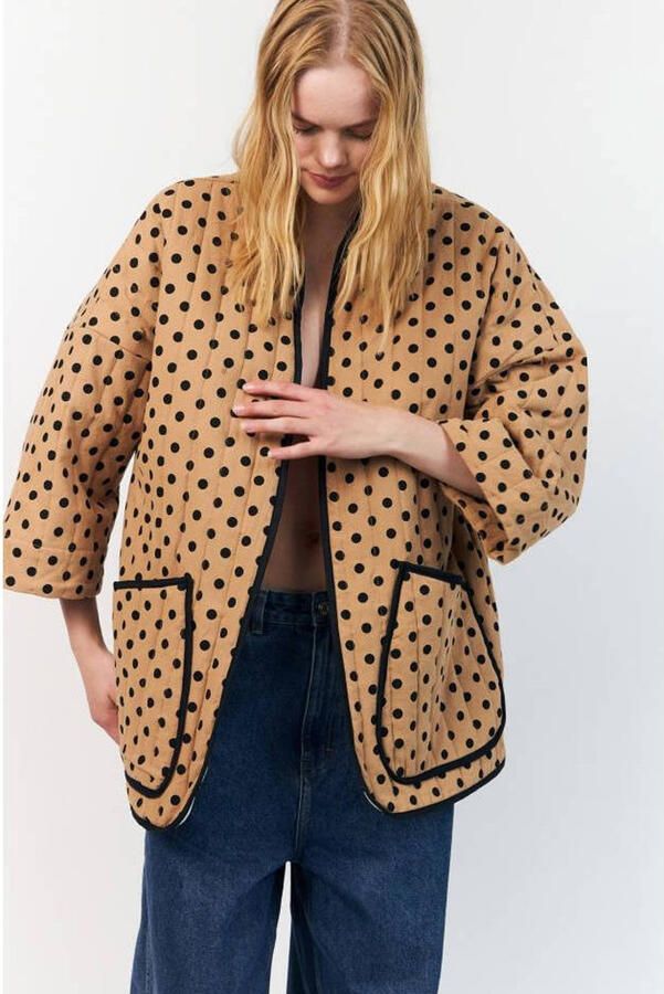 Lollys Laundry katoenen gewatteerde jas met stippen camel