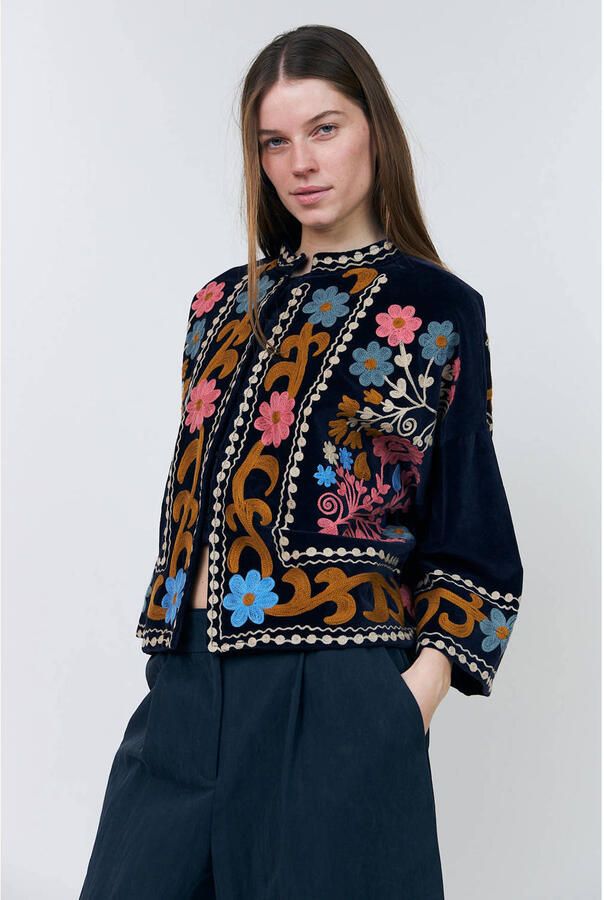 Lollys Laundry katoenen jas met print donkerblauw