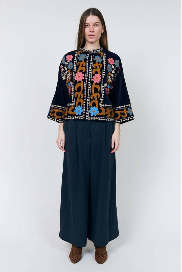 Lollys Laundry katoenen jas met print donkerblauw - Foto 3