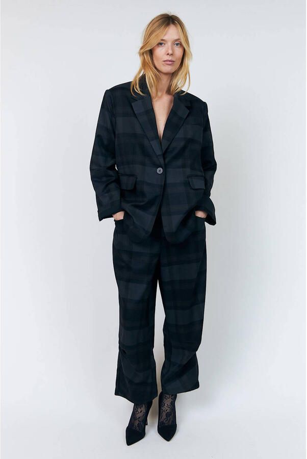 Lollys Laundry loose fit geruite broek grijs
