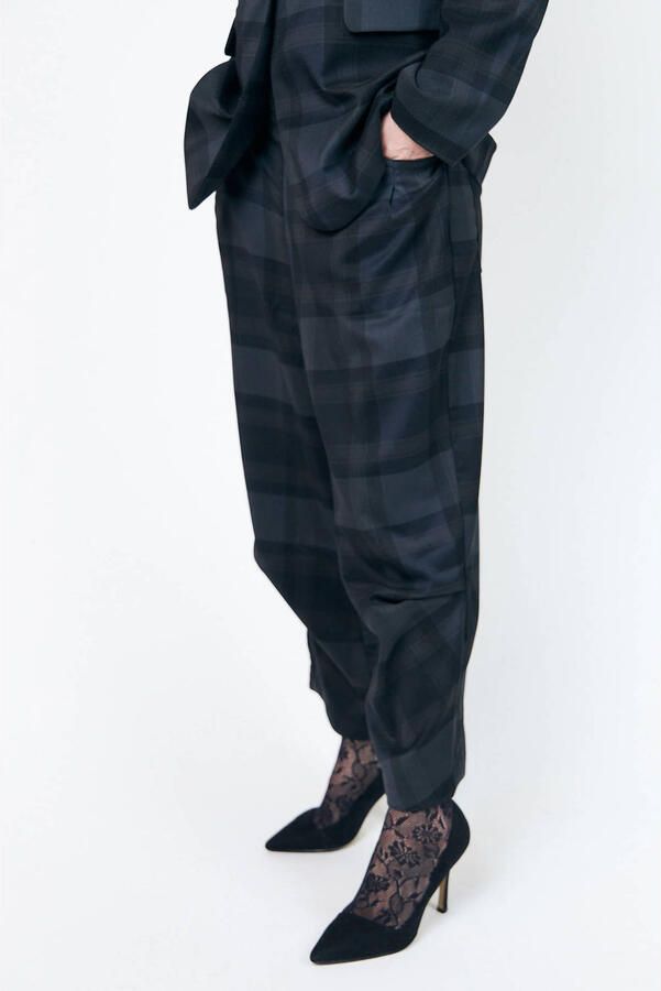 Lollys Laundry loose fit geruite broek grijs - Foto 2