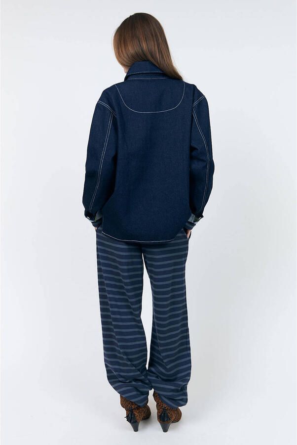 Lollys Laundry loose fit gestreepte broek donkerblauw - Foto 2