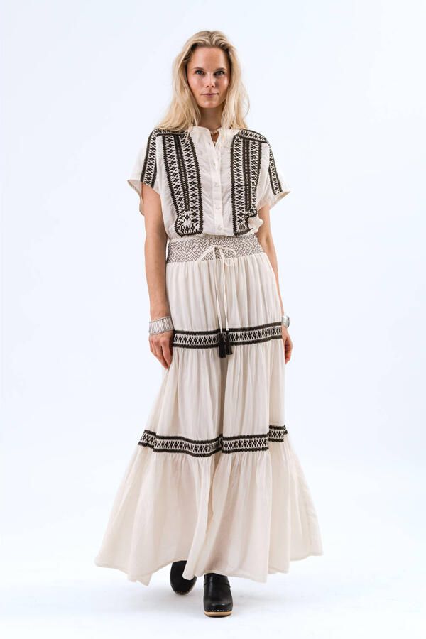 Lollys Laundry Bohemian Diamondll Maxi Rok in Crème Beige Dames