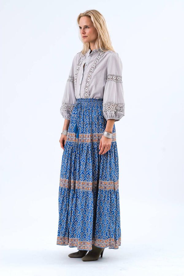 Lollys Laundry Soepelvallende maxi-rok met print Diamond blauw - Foto 7