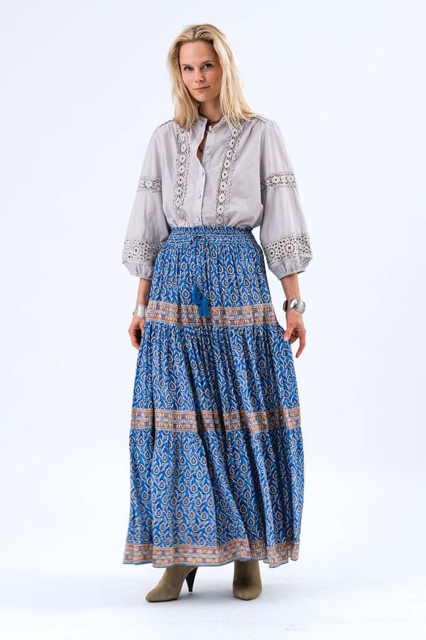 Lollys Laundry Soepelvallende maxi-rok met print Diamond blauw - Foto 6