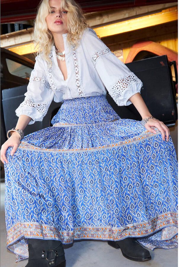 Lollys Laundry Soepelvallende maxi-rok met print Diamond blauw - Foto 5