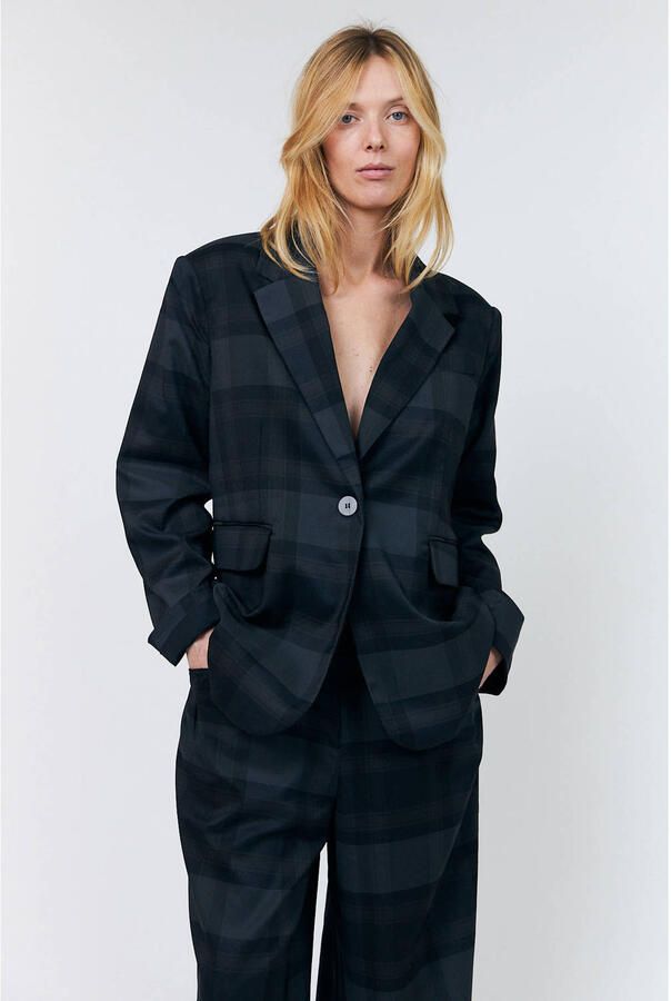Lollys Laundry oversized geruite blazer grijs