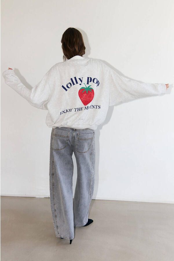 Lollys Laundry sweater met backprint grijs - Foto 3
