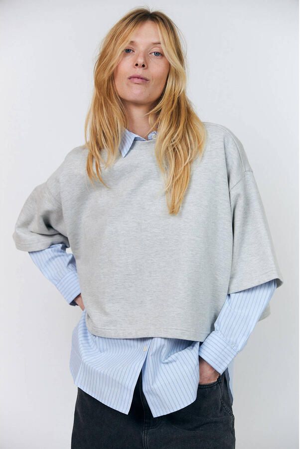 Lollys Laundry sweater met backprint lichtgrijs