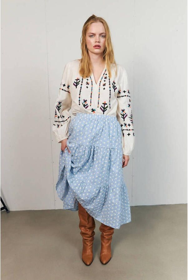 Lollys Laundry top met borduursels ecru