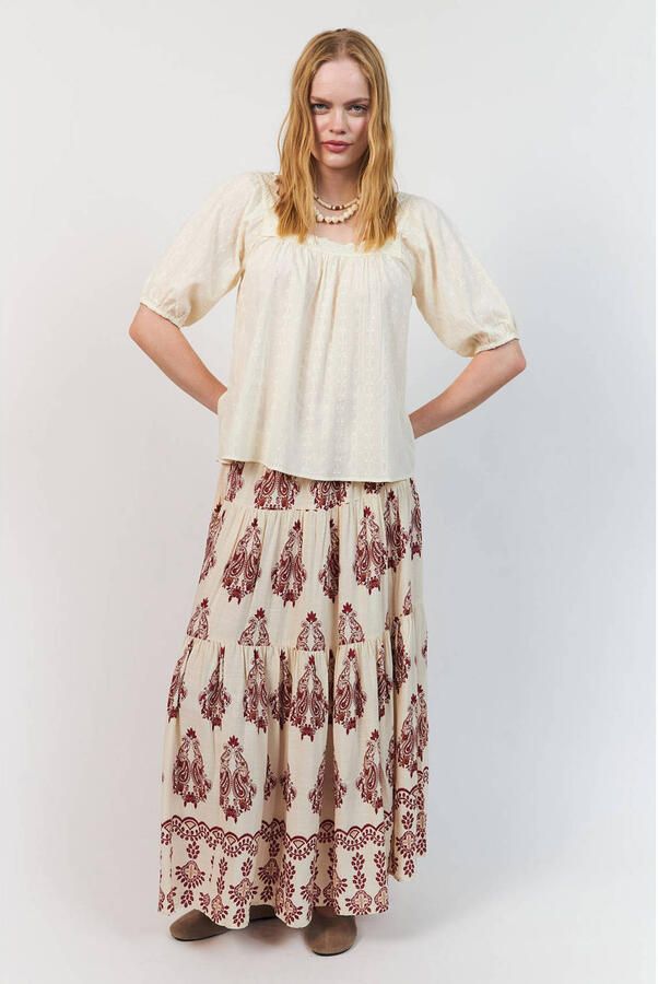 Lollys Laundry viscose maxi rok met print ecru