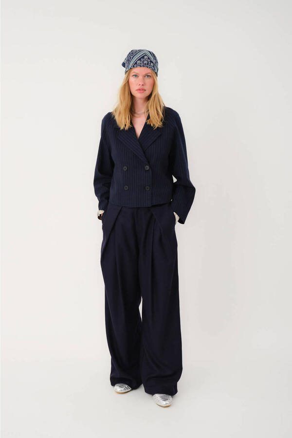 Lollys laundry wide leg regular waist pantalon blauw