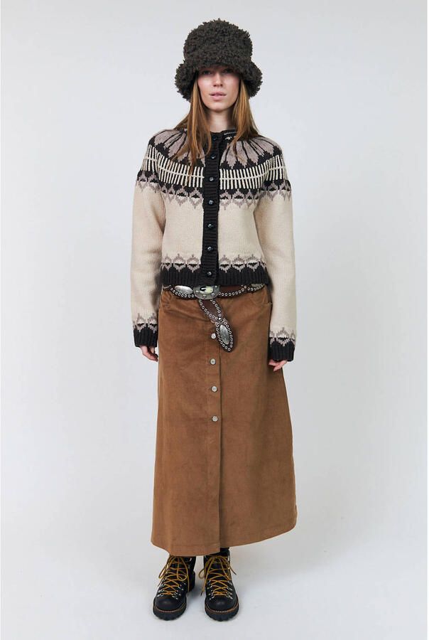 Lollys Laundry wollen gebreid vest met print beige bruin