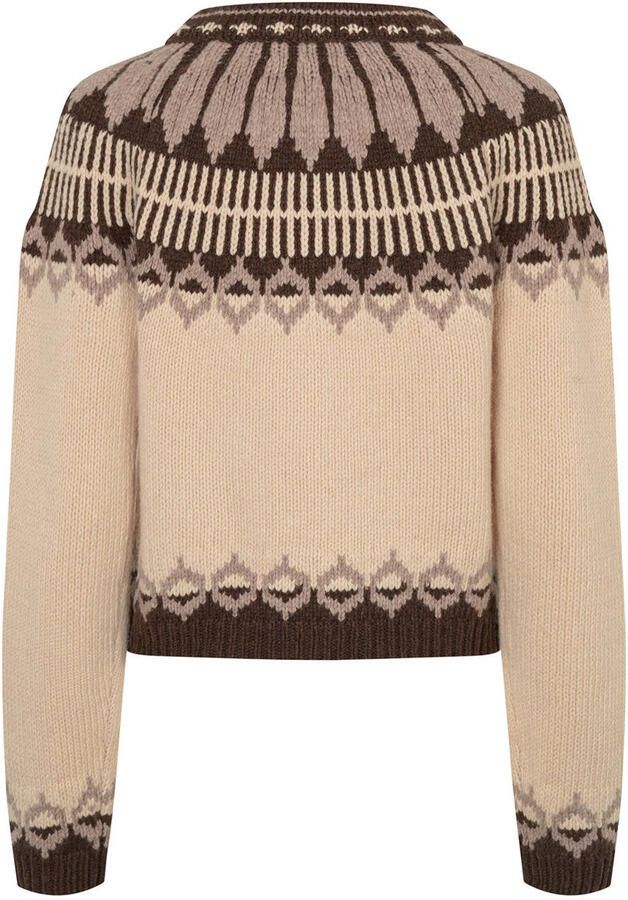 Lollys Laundry wollen gebreid vest met print beige bruin - Foto 2