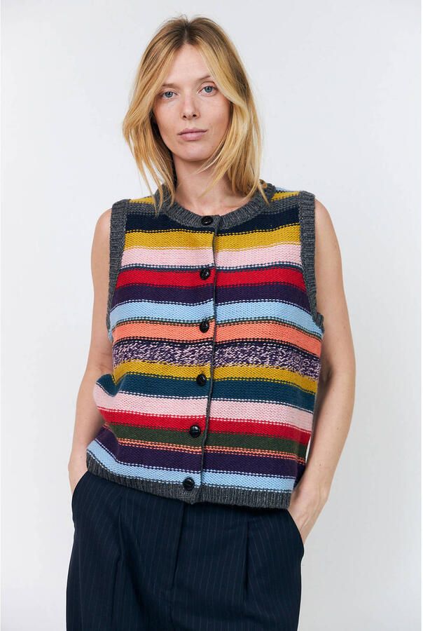 Lollys Laundry wollen gebreide gestreept vest meerkleurig