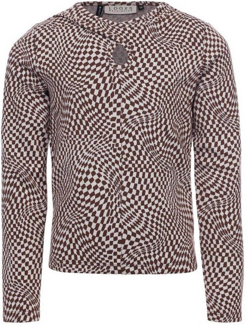 LOOXS 10sixteen longsleeve met all over print en open detail bruin ecru Meisjes Viscose Ronde hals 128