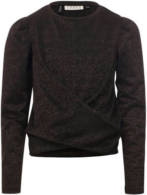 LOOXS 10sixteen top donkerbruin Meisjes Polyester Ronde hals Effen 116