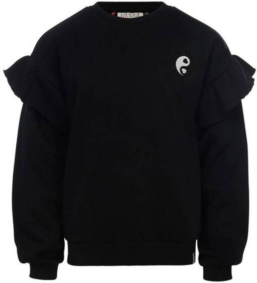 LOOXS little sweater met printopdruk en borduursels zwart Printopdruk 110