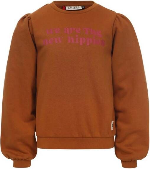 LOOXS little sweater met tekst okergeel roze Tekst 104