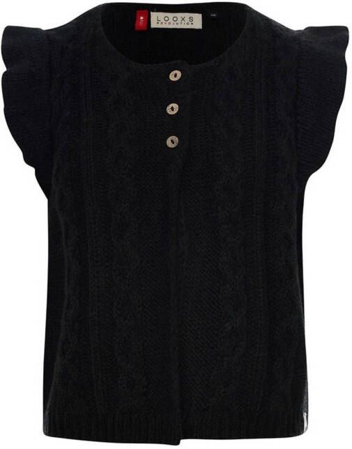 LOOXS little gebreid gilet met ruches zwart Meisjes Acryl Ronde hals 110