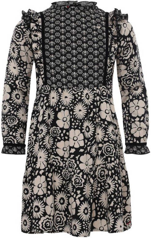 LOOXS little gebloemde jurk zwart ecru