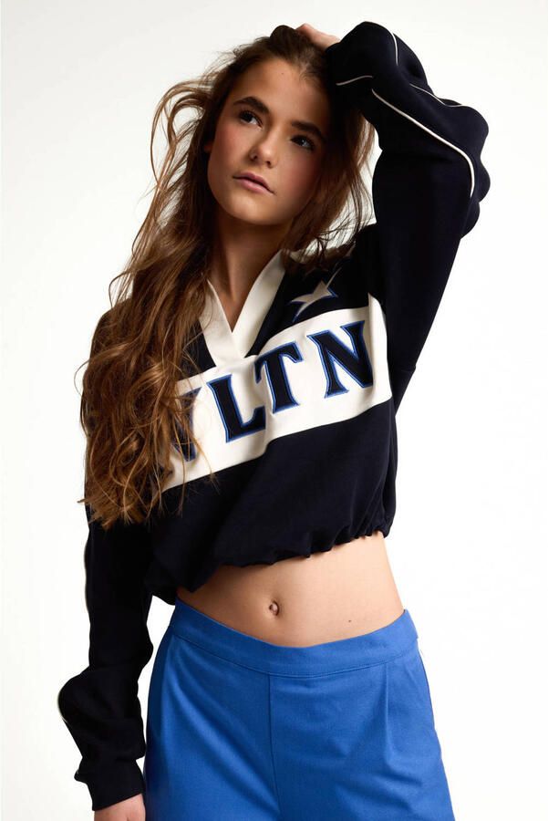 LOOXS 10sixteen boxy cropped sweater met sterren donkerblauw