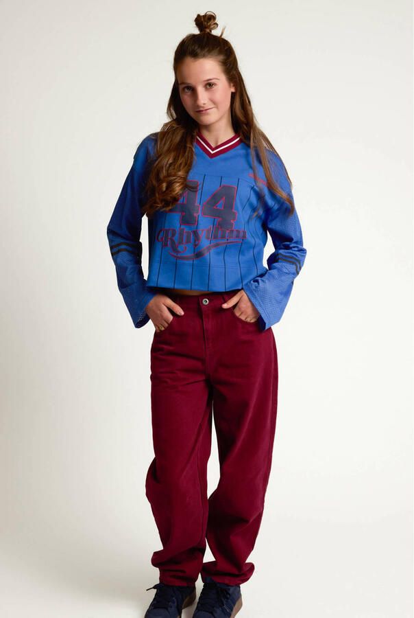 LOOXS 10sixteen colour barrel jeans met borduursels donkerrood