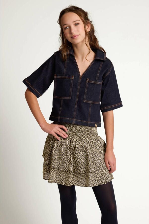 LOOXS 10sixteen mini strokenrok met peplum en print lichtgeel