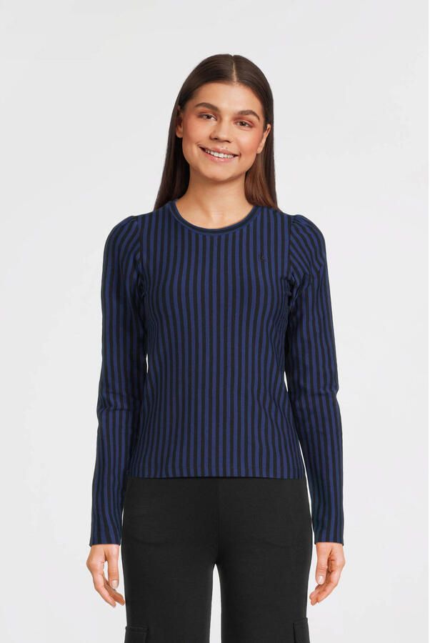 LOOXS 10sixteen gestreepte top blauw zwart Meisjes Stretchkatoen Opstaande kraag 128 - Foto 3