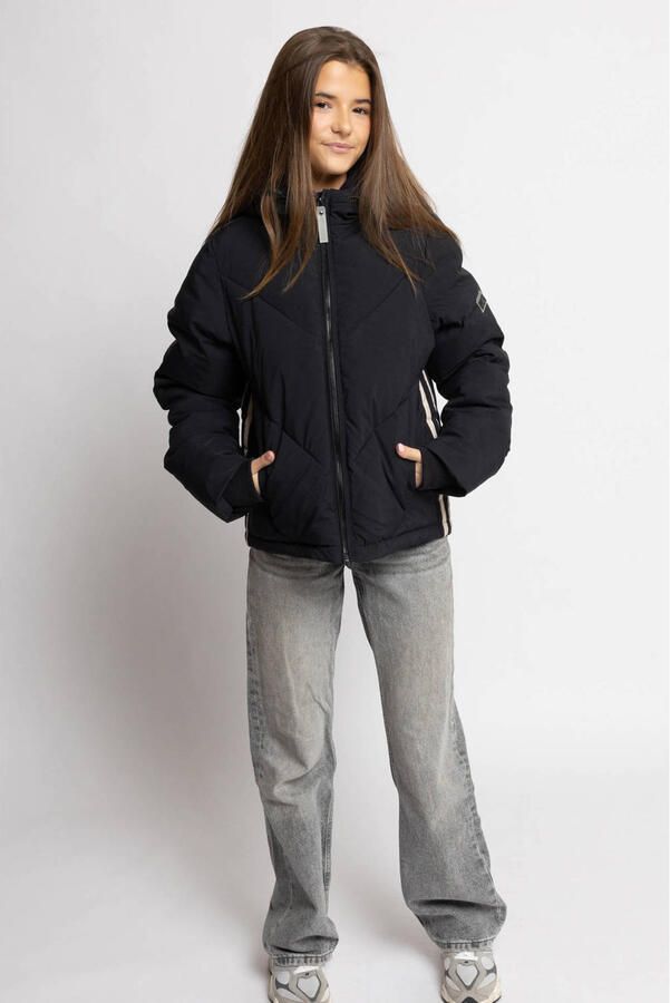 LOOXS 10sixteen gewatteerde gestreepte quilted winterjas zwart