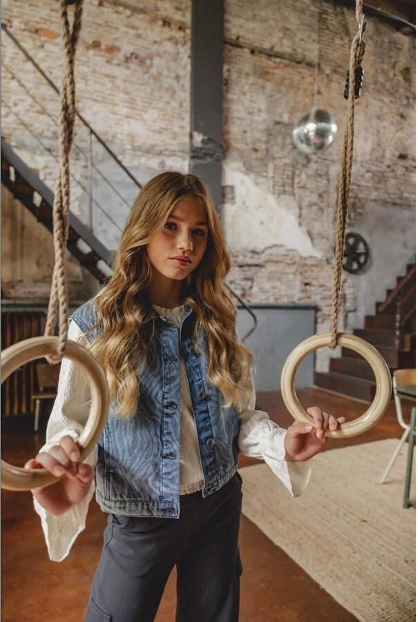 LOOXS 10sixteen gilet met all over print medium blue denim - Foto 3