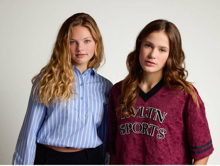 LOOXS 10sixteen rechtvallende blousetop met backprint lichtblauw