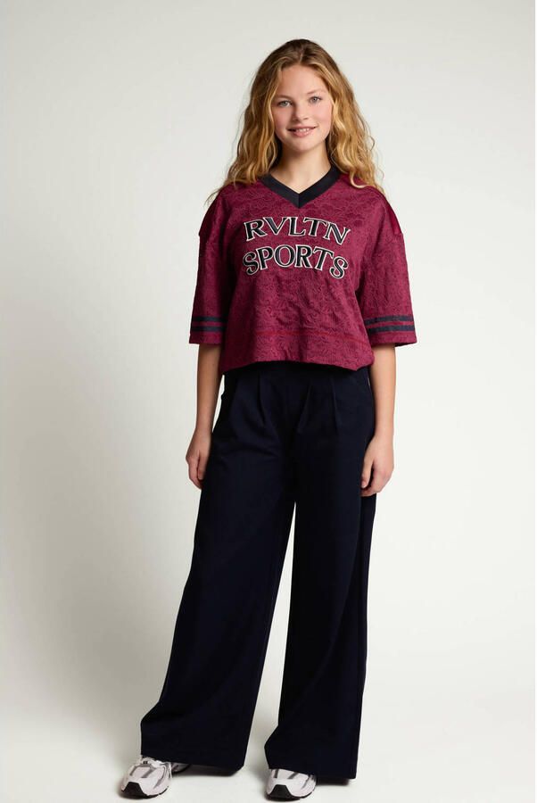 LOOXS 10sixteen kanten rechtvallend T-shirt met tekst donkerrood - Foto 2