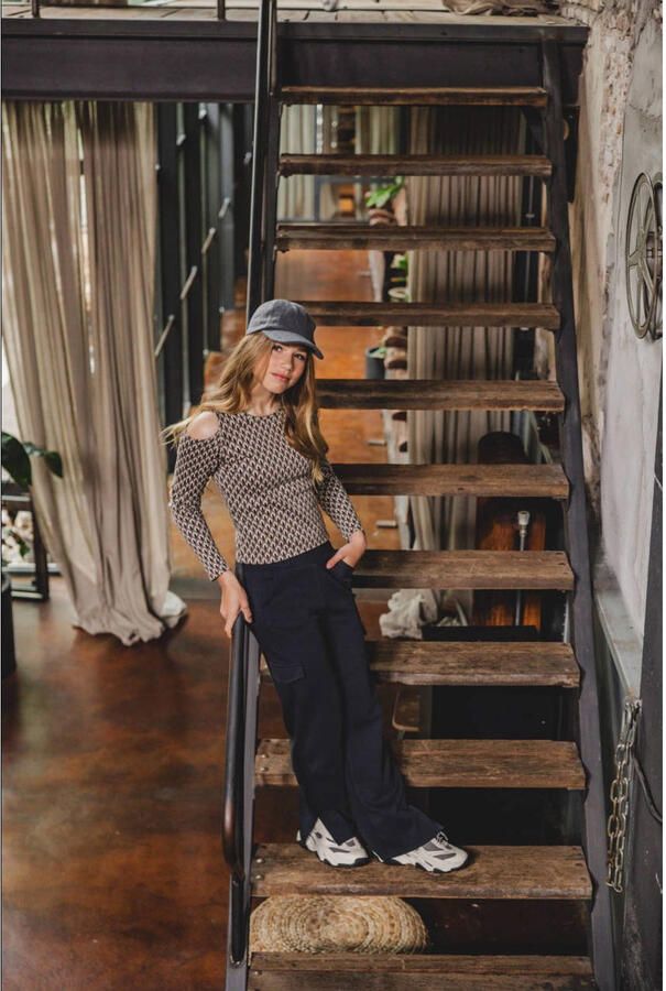 LOOXS 10sixteen longsleeve met all over print beige zwart Katoen Ronde hals 152