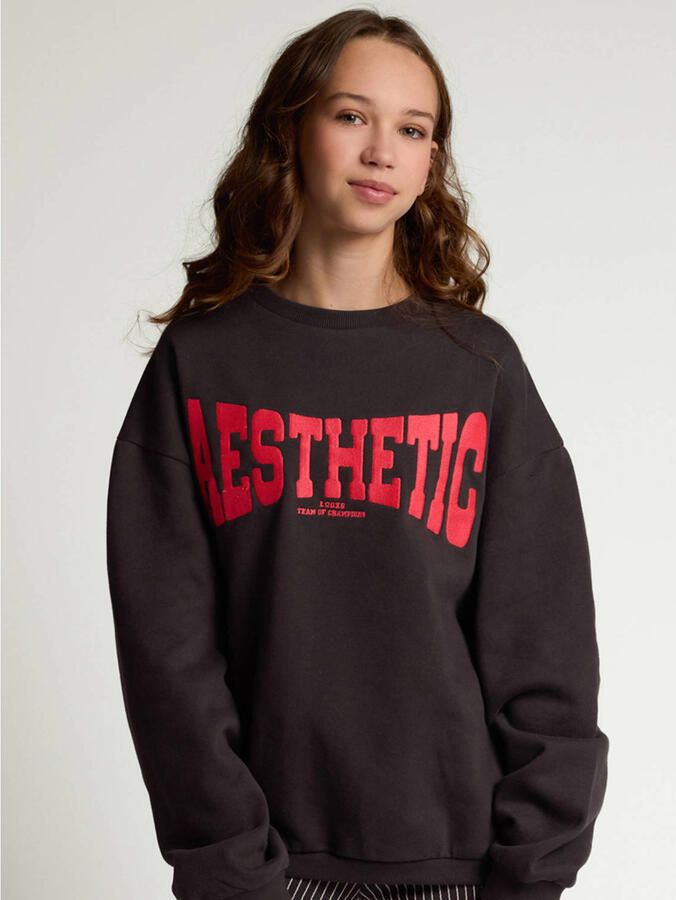 LOOXS 10sixteen oversized sweater met borduursels antraciet
