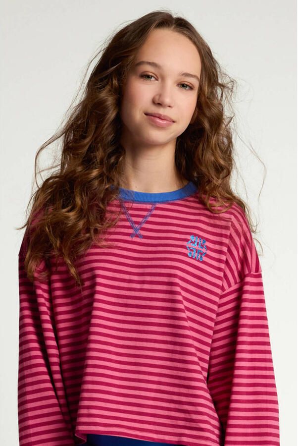 LOOXS 10sixteen rechtvallende gestreepte longsleeve met backprint donkerrood