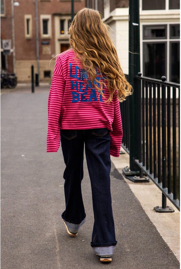 LOOXS 10sixteen rechtvallende gestreepte longsleeve met backprint donkerrood - Foto 3