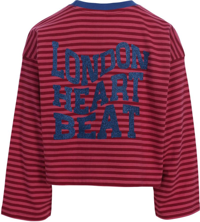LOOXS 10sixteen rechtvallende gestreepte longsleeve met backprint donkerrood - Foto 2