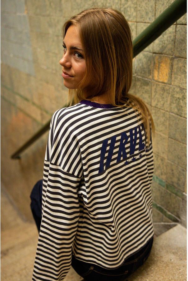 LOOXS 10sixteen rechtvallende gestreepte longsleeve met glitters en backprint antraciet - Foto 2