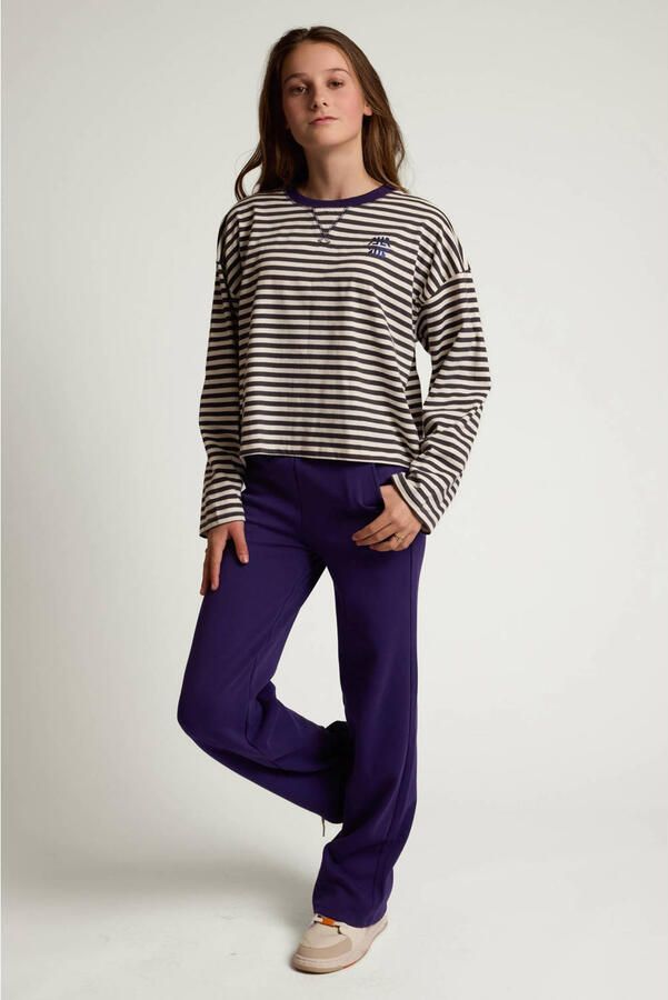 LOOXS 10sixteen rechtvallende gestreepte longsleeve met glitters en backprint antraciet - Foto 3