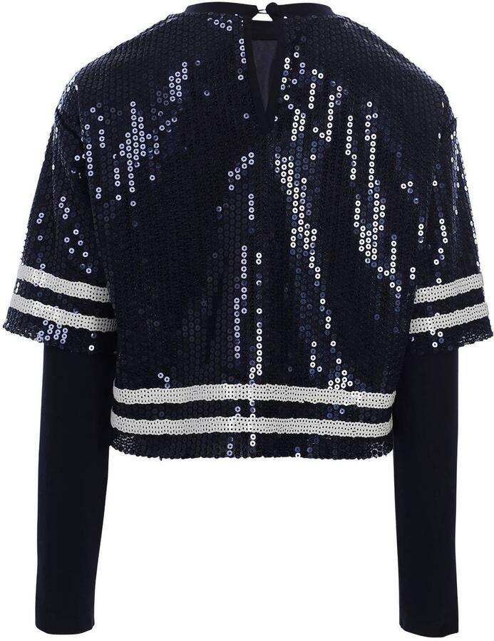 LOOXS 10sixteen rechtvallende longsleeve met sterren en pailletten donkerblauw Meisjes Polyester Ronde hals - Foto 3