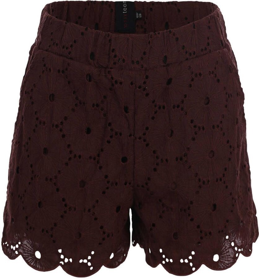 LOOXS 10sixteen regular waist casual short donkerbruin broderie