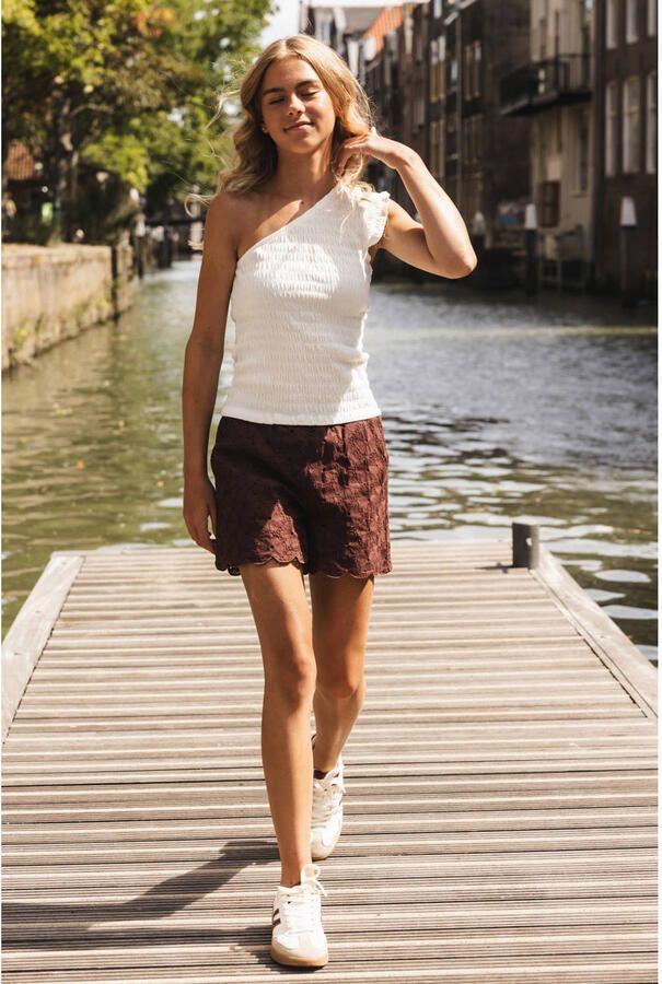 LOOXS 10sixteen regular waist casual short donkerbruin broderie - Foto 2