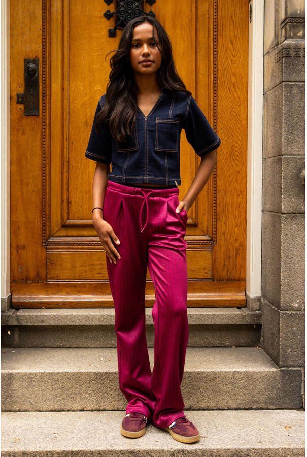 LOOXS 10sixteen relaxed fit sweatpant met plooien en krijtstreep donkerrood - Foto 2
